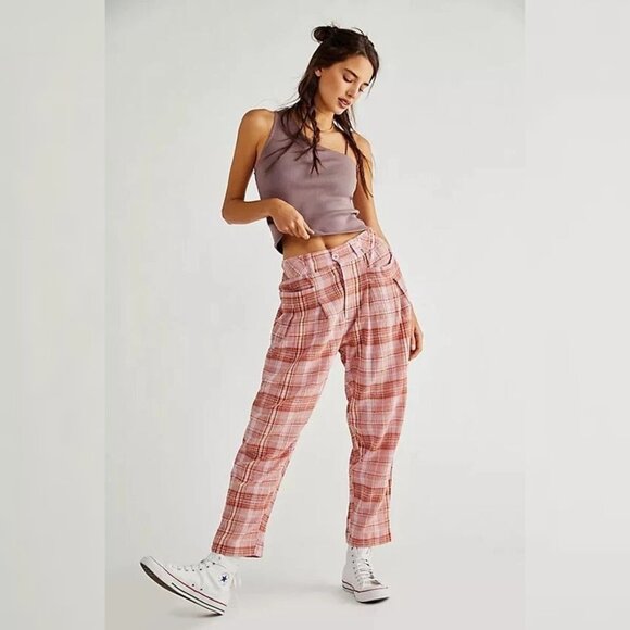 Free People Pants - Free People Make A Stand Trousers Pant S 6 Women's Casual Plaid Pants NEW 37432
